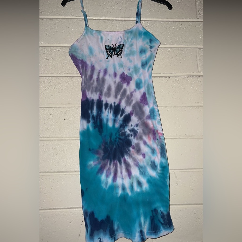 tie dyed embroidered butterfly dress
